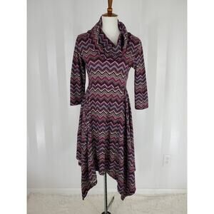 COREY P Women's Multicolor Cowl Neck Handkerchief Hemline Sweater Dress Sz S